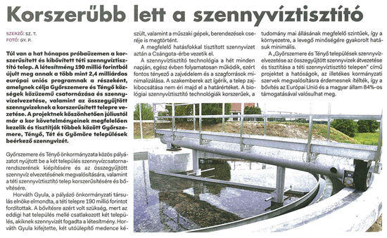 Tét - Korszerűbb lett a szennyvíztisztító